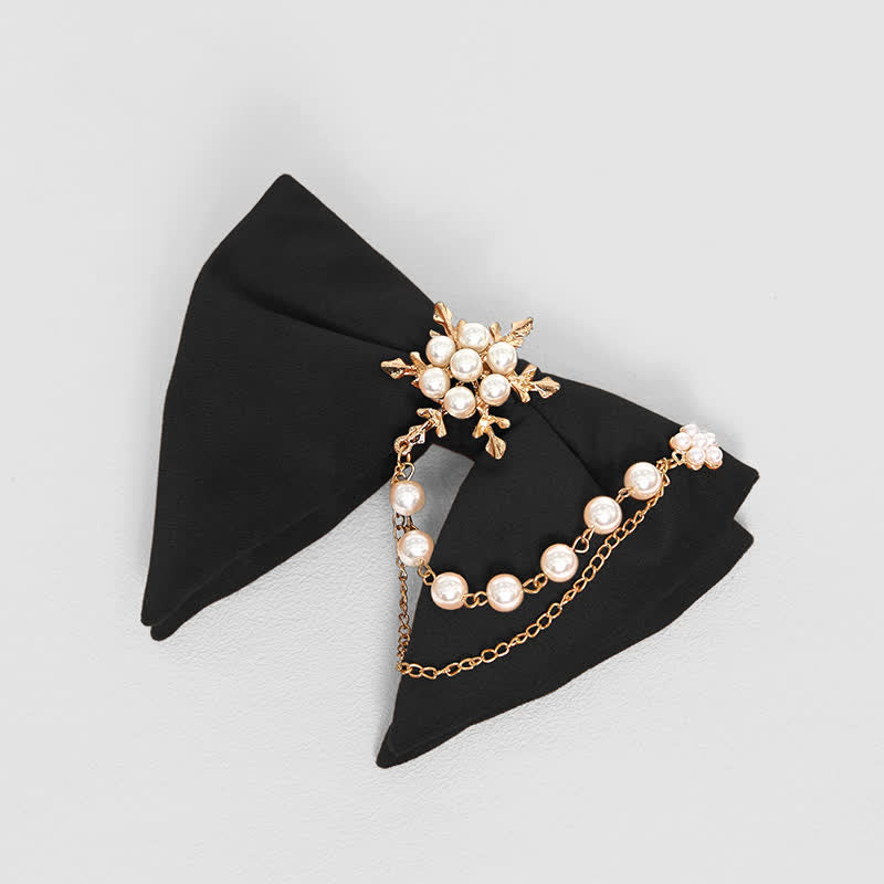 Men's Snowflake Pearl Chain Velvet Bow Tie Pocket Square - Black - Bow Tie - image 4