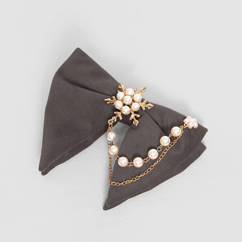 Men's Snowflake Pearl Chain Velvet Bow Tie Pocket Square
