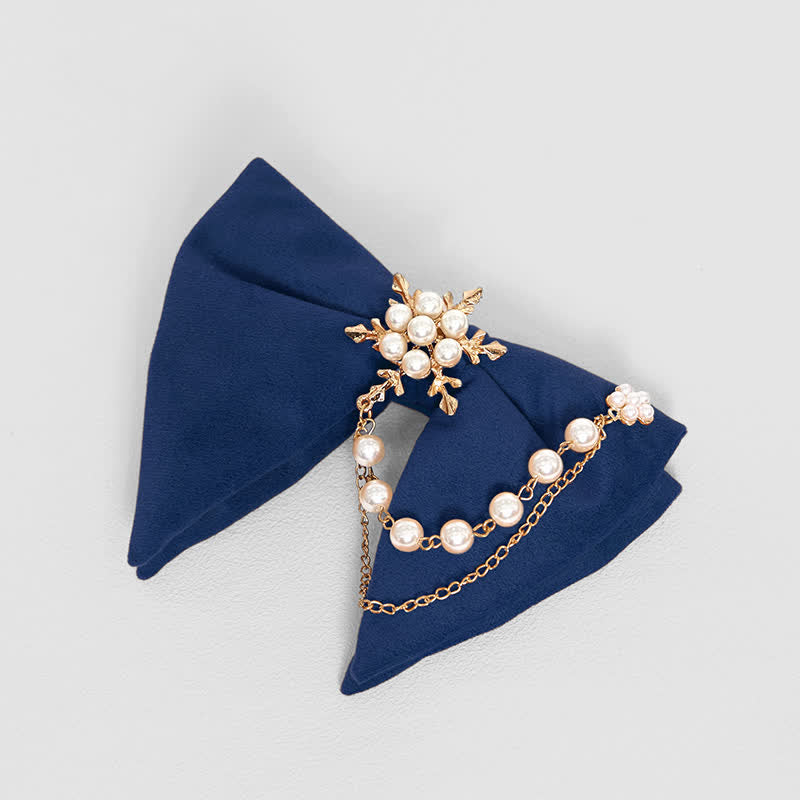Men's Snowflake Pearl Chain Velvet Bow Tie Pocket Square - Navy - Bow Tie - image 1