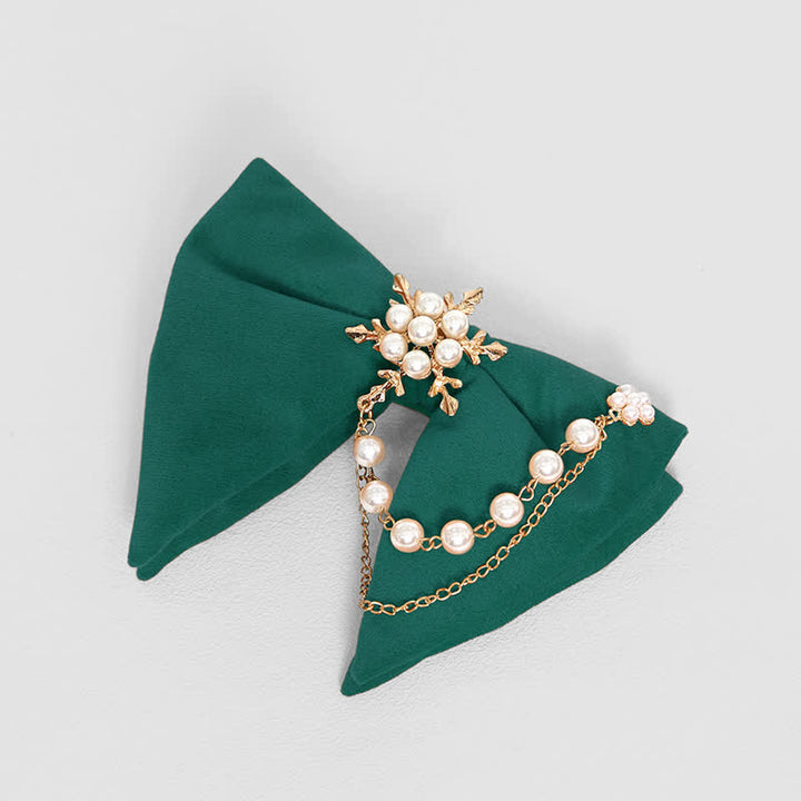 Men's Snowflake Pearl Chain Velvet Bow Tie Pocket Square