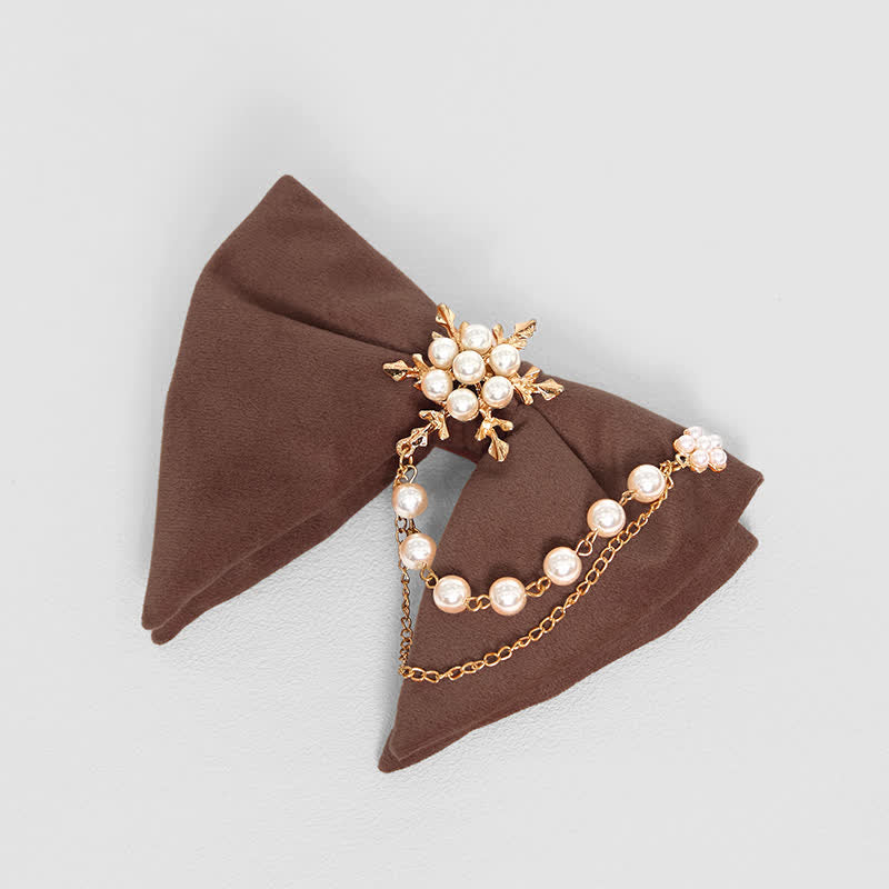 Men's Snowflake Pearl Chain Velvet Bow Tie Pocket Square