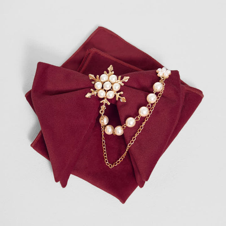 Men's Snowflake Pearl Chain Velvet Bow Tie Pocket Square