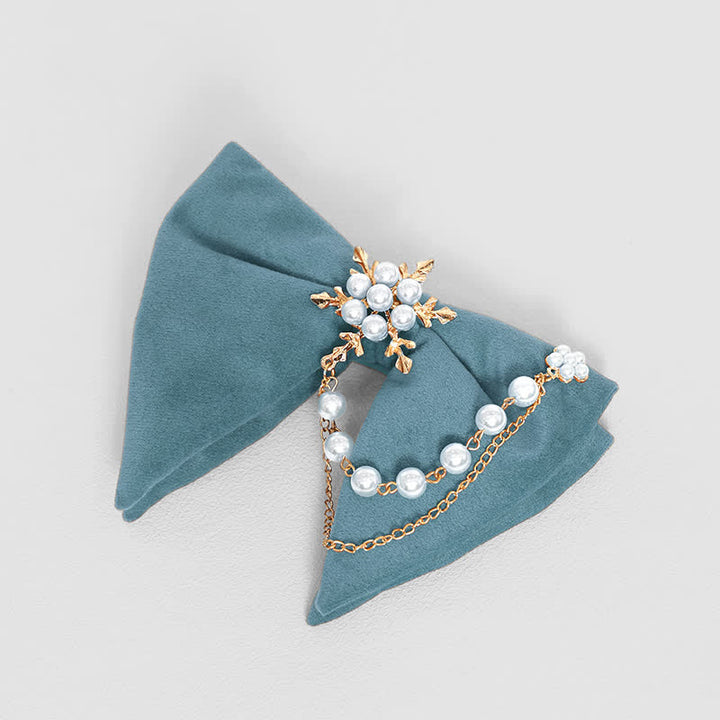 Men's Snowflake Pearl Chain Velvet Bow Tie Pocket Square
