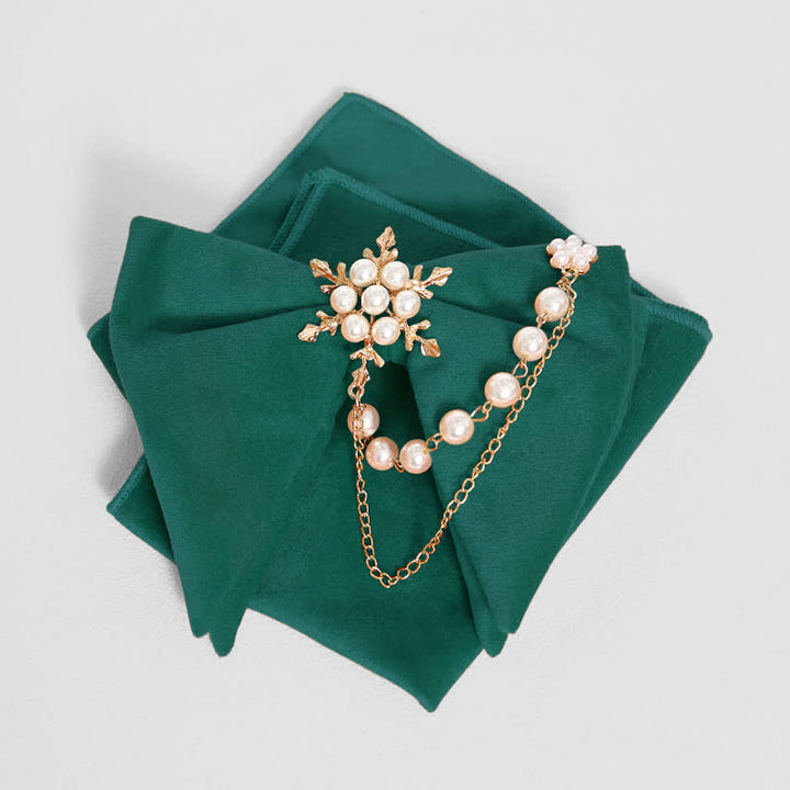 Men's Snowflake Pearl Chain Velvet Bow Tie Pocket Square