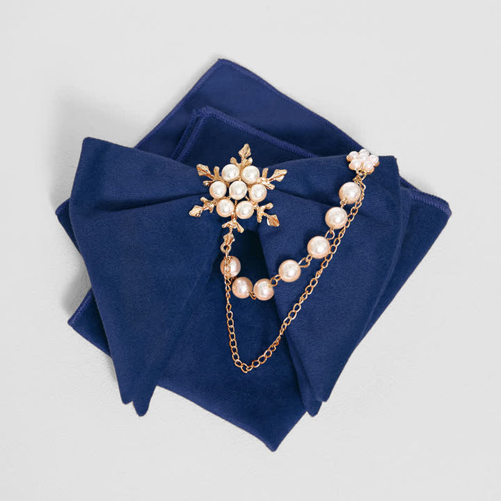 Men's Snowflake Pearl Chain Velvet Bow Tie Pocket Square