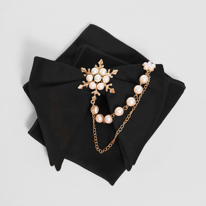 Men's Snowflake Pearl Chain Velvet Bow Tie Pocket Square