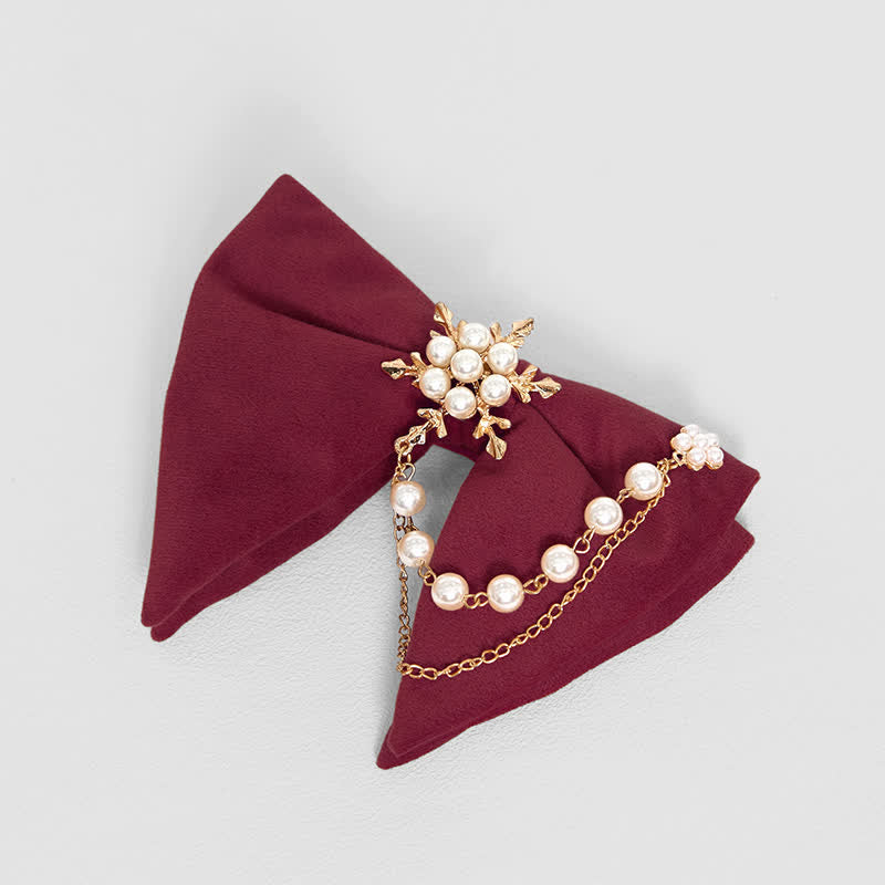 Men's Snowflake Pearl Chain Velvet Bow Tie Pocket Square