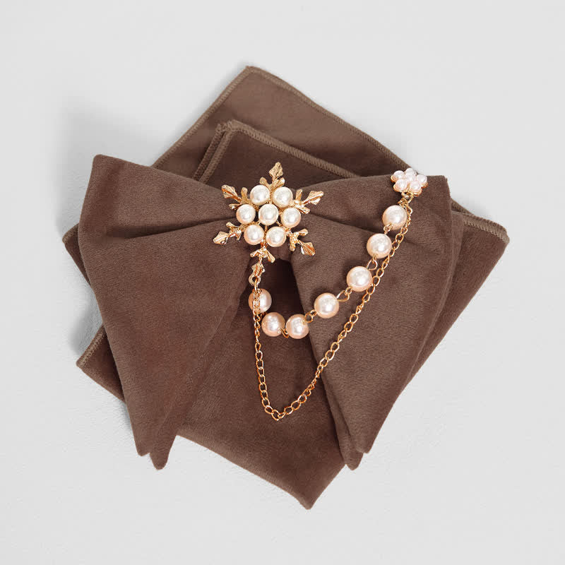 Men's Snowflake Pearl Chain Velvet Bow Tie Pocket Square - Brown - Bow Tie + Pocket Square - image 8