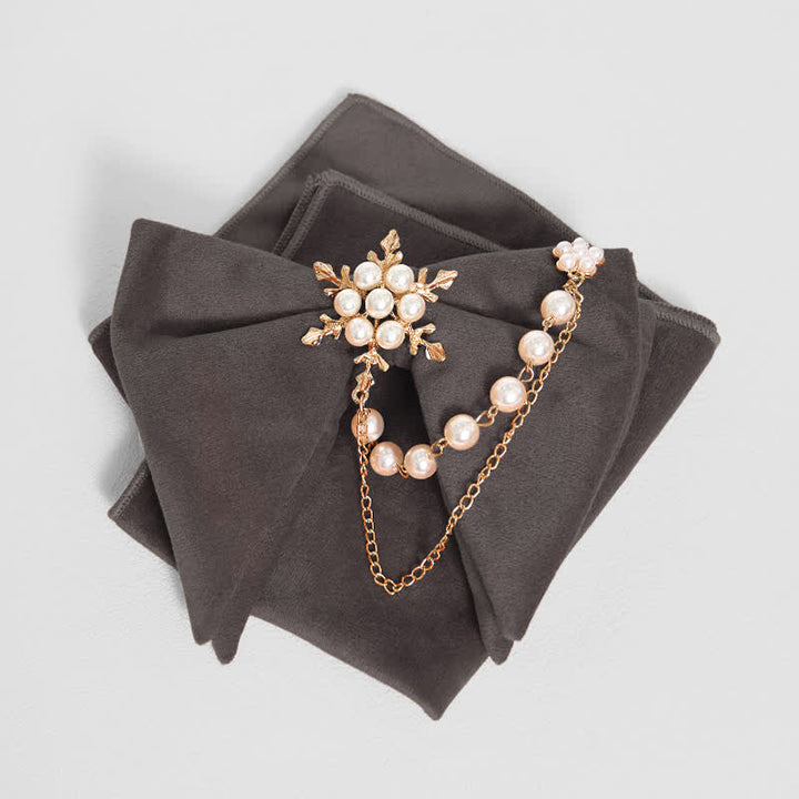 Men's Snowflake Pearl Chain Velvet Bow Tie Pocket Square