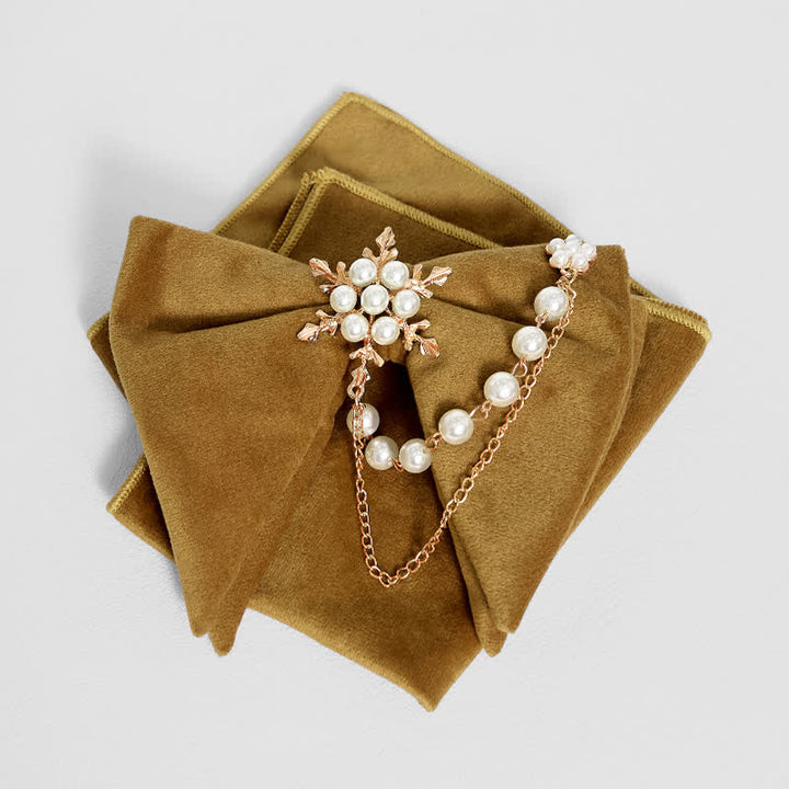 Men's Snowflake Pearl Chain Velvet Bow Tie Pocket Square