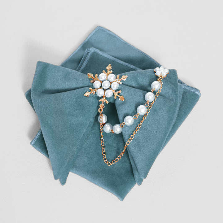 Men's Snowflake Pearl Chain Velvet Bow Tie Pocket Square