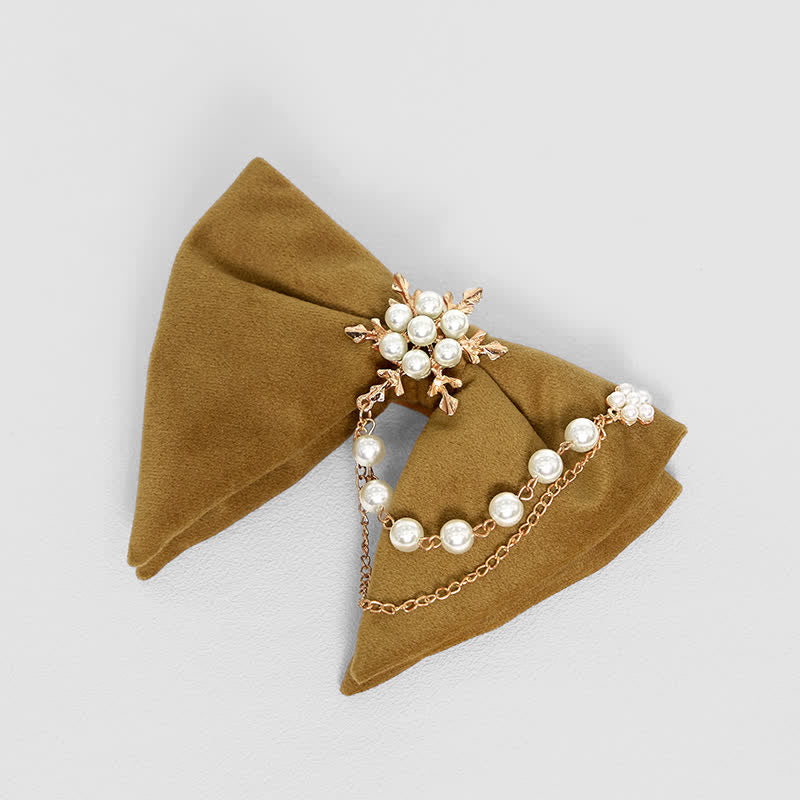 Men's Snowflake Pearl Chain Velvet Bow Tie Pocket Square