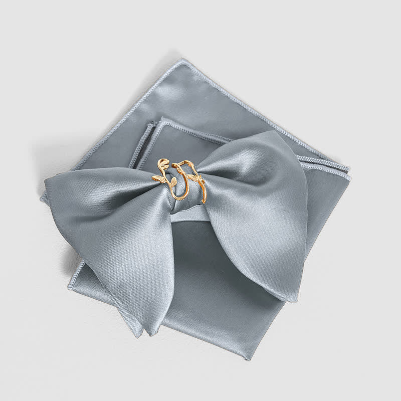 Men's Gold Vine Leaf Oversized Pointed Bow Tie Pocket Square - Gray - Bow Tie + Pocket Square - image 8