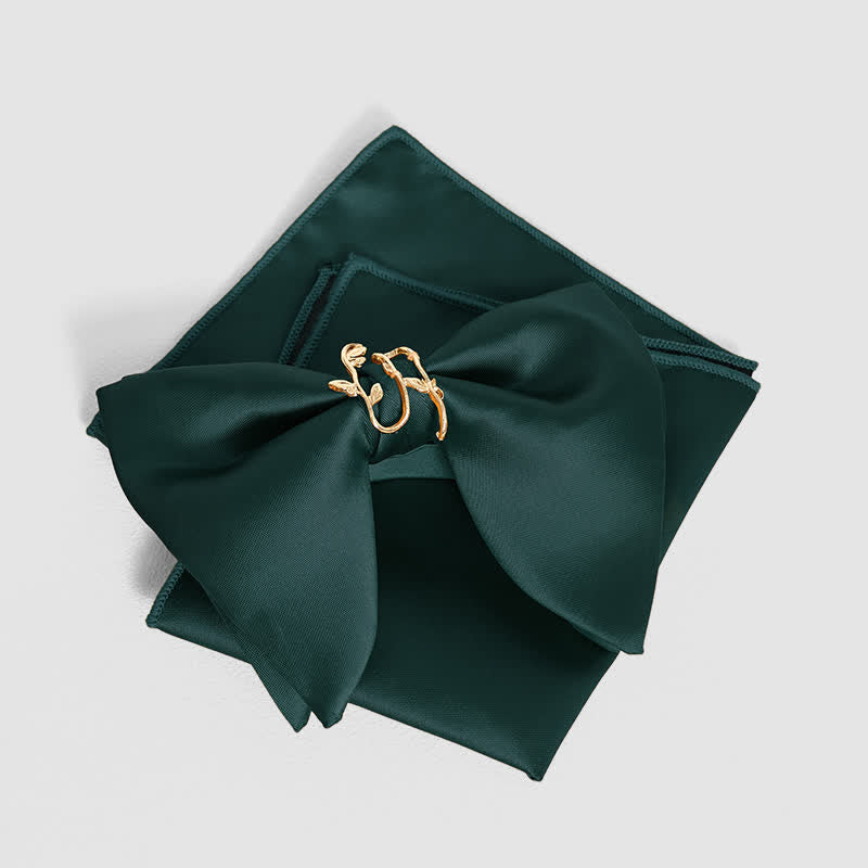 Men's Gold Vine Leaf Oversized Pointed Bow Tie Pocket Square