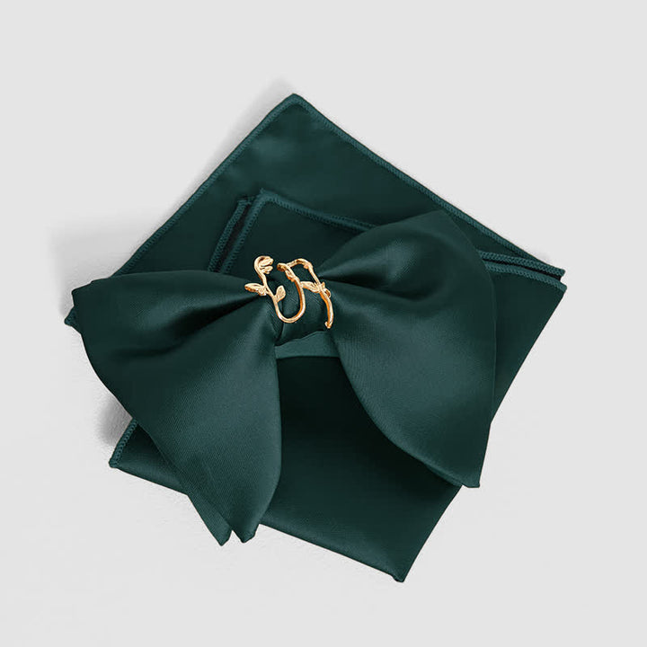 Men's Gold Vine Leaf Oversized Pointed Bow Tie Pocket Square