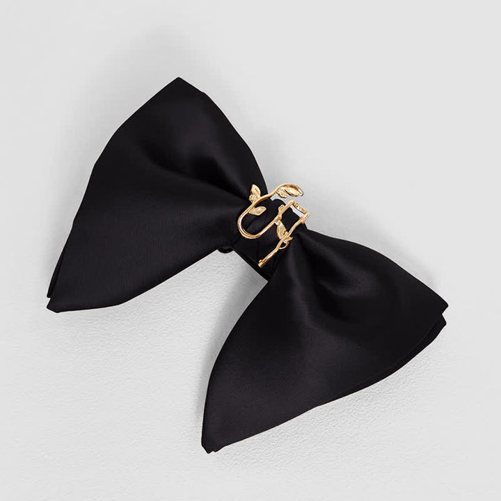 Men's Gold Vine Leaf Oversized Pointed Bow Tie Pocket Square - Black - Bow Tie - image 22