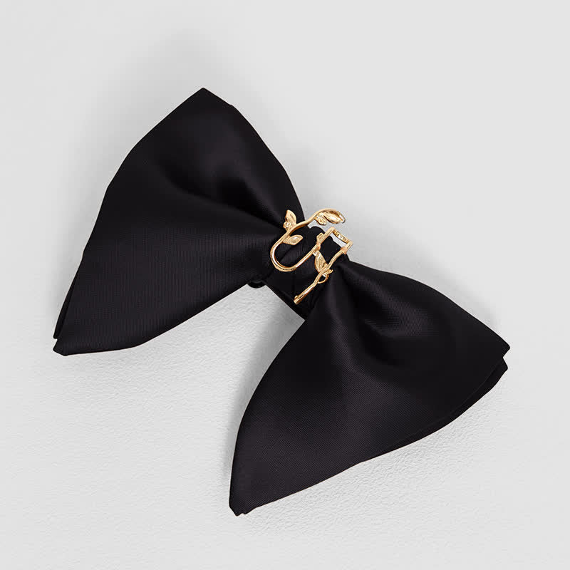 Men's Gold Vine Leaf Oversized Pointed Bow Tie Pocket Square - Black - Bow Tie - image 22