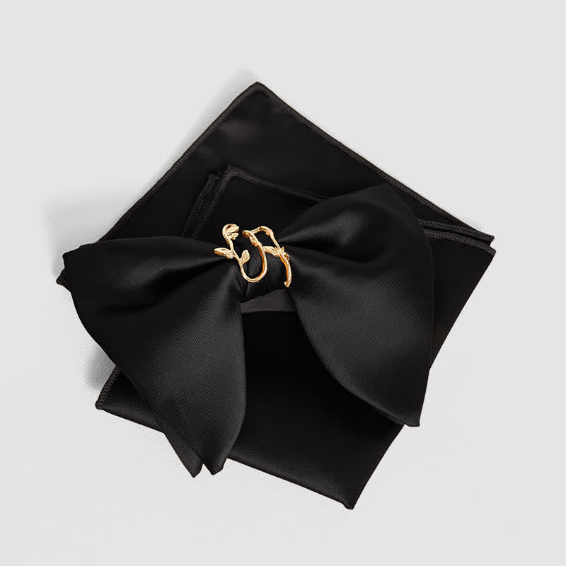 Men's Gold Vine Leaf Oversized Pointed Bow Tie Pocket Square