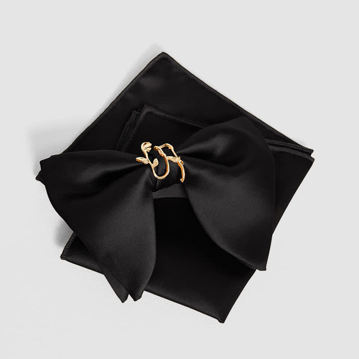 Men's Gold Vine Leaf Oversized Pointed Bow Tie Pocket Square