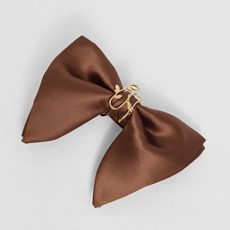 Men's Gold Vine Leaf Oversized Pointed Bow Tie Pocket Square
