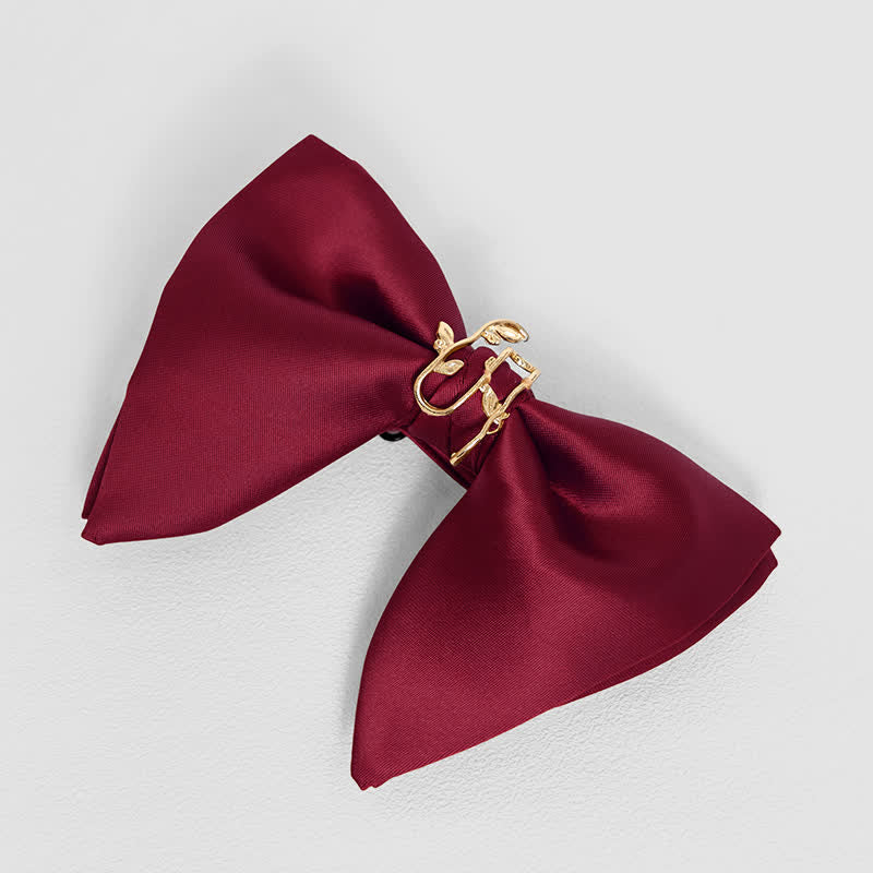 Men's Gold Vine Leaf Oversized Pointed Bow Tie Pocket Square