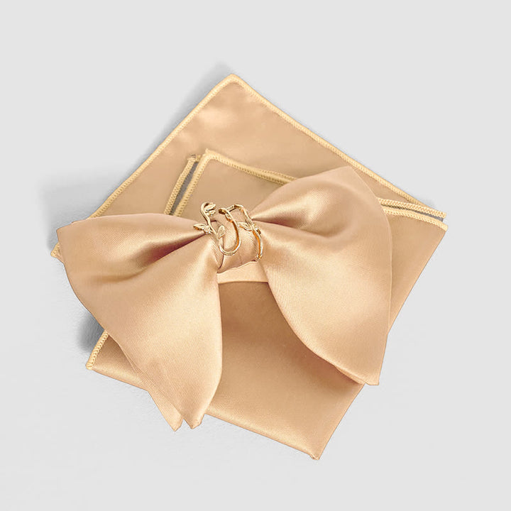 Men's Gold Vine Leaf Oversized Pointed Bow Tie Pocket Square - Ivory - Bow Tie + Pocket Square - image 6