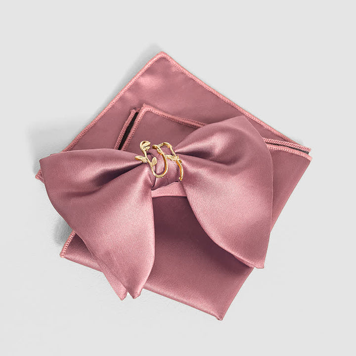 Men's Gold Vine Leaf Oversized Pointed Bow Tie Pocket Square