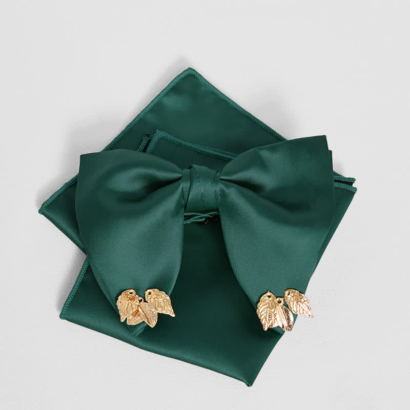 Men's Double-Layers Leaves Oversized Bow Tie Pocket Square - Green - Bow Tie + Pocket Square - image 14