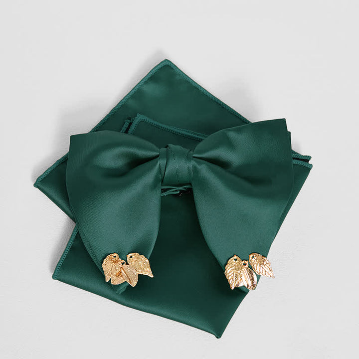 Men's Double-Layers Leaves Oversized Bow Tie Pocket Square - Green - Bow Tie + Pocket Square - image 14