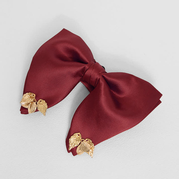 Men's Double-Layers Leaves Oversized Bow Tie Pocket Square - Burgundy - Bow Tie - image 15