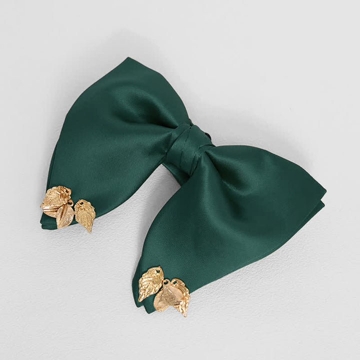 Men's Double-Layers Leaves Oversized Bow Tie Pocket Square