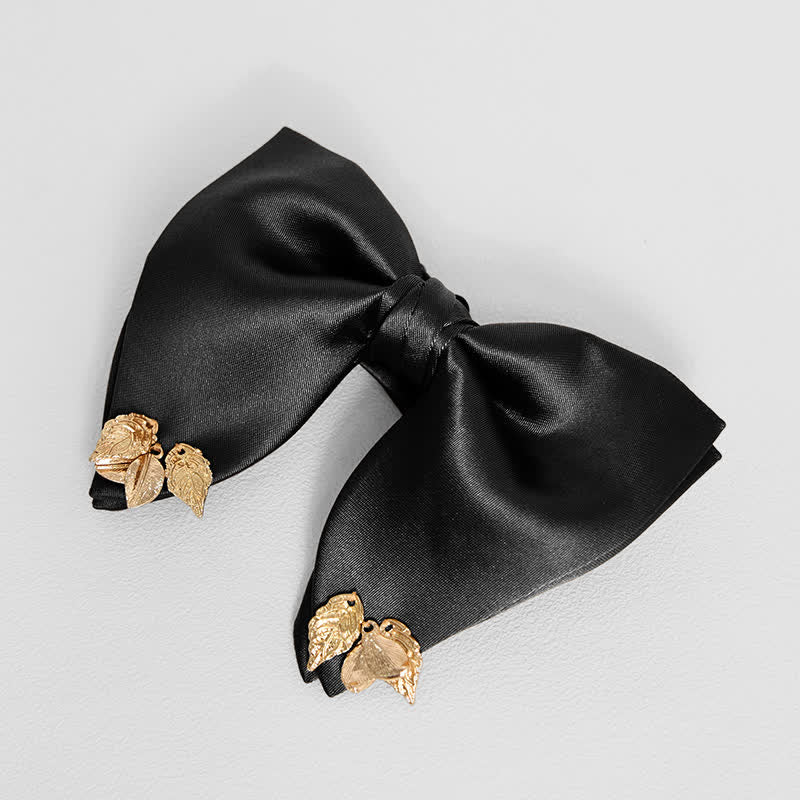 Men's Double-Layers Leaves Oversized Bow Tie Pocket Square - Black - Bow Tie - image 10