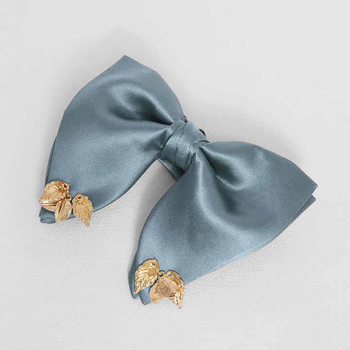 Men's Double-Layers Leaves Oversized Bow Tie Pocket Square - Gray - Bow Tie - image 20