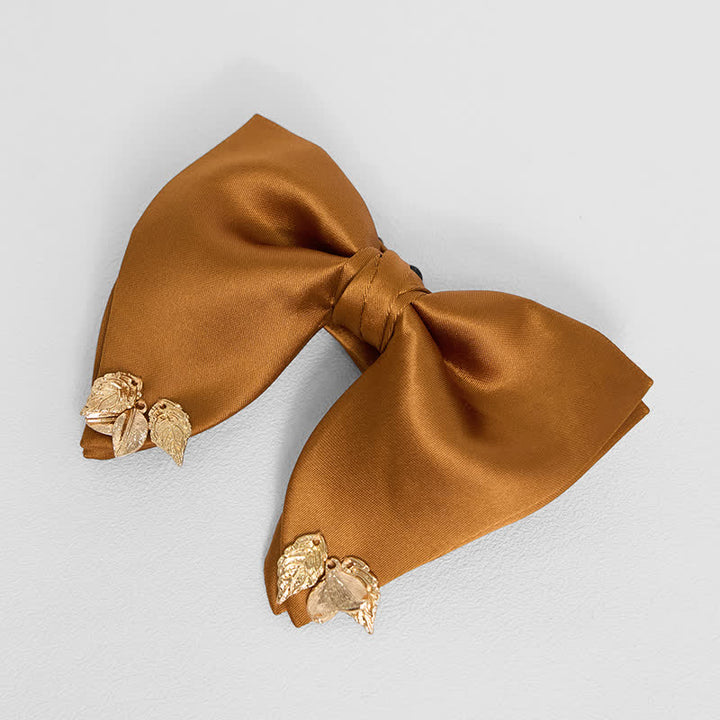 Men's Double-Layers Leaves Oversized Bow Tie Pocket Square - Yellow - Bow Tie - image 17