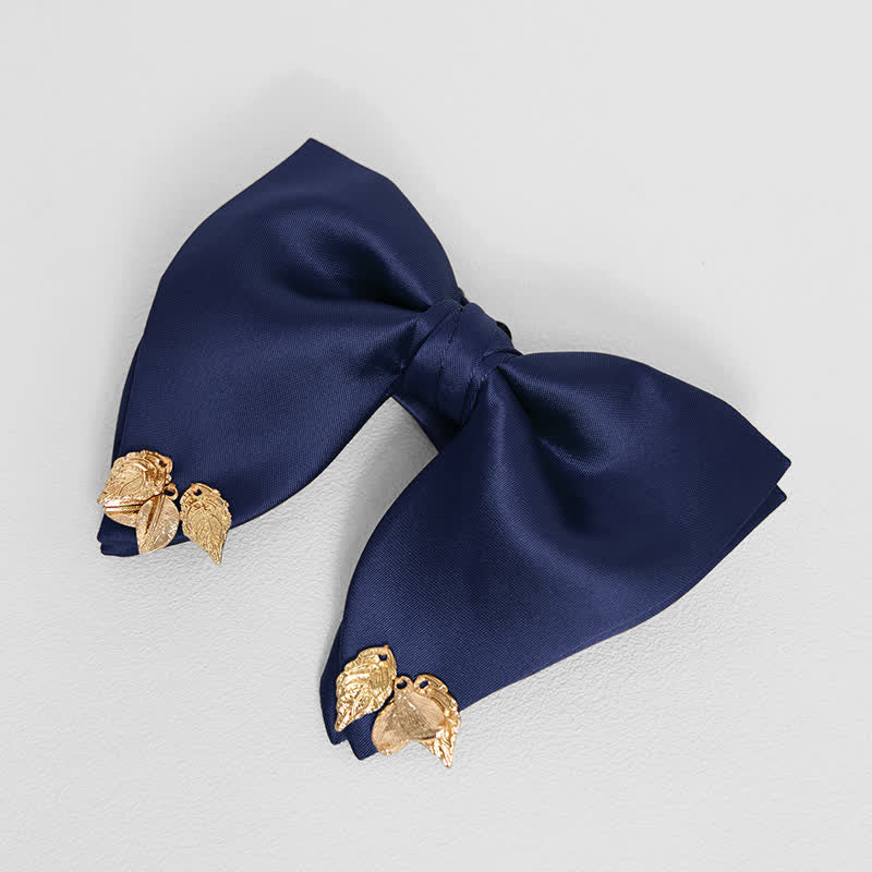 Men's Double-Layers Leaves Oversized Bow Tie Pocket Square - Navy - Bow Tie - image 6