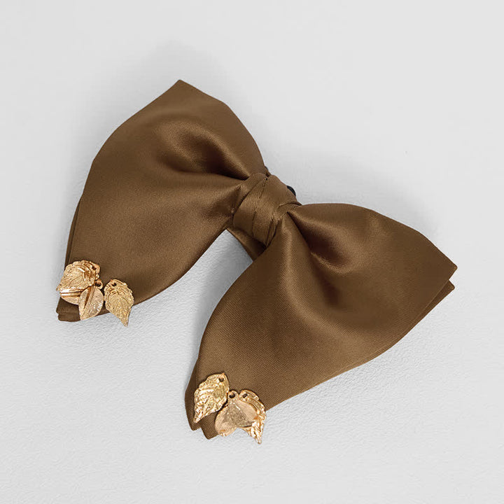 Men's Double-Layers Leaves Oversized Bow Tie Pocket Square - Coffee - Bow Tie - image 22