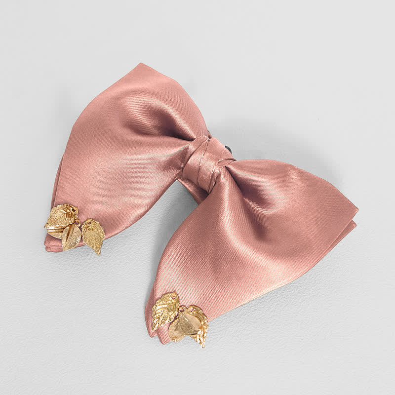 Men's Double-Layers Leaves Oversized Bow Tie Pocket Square