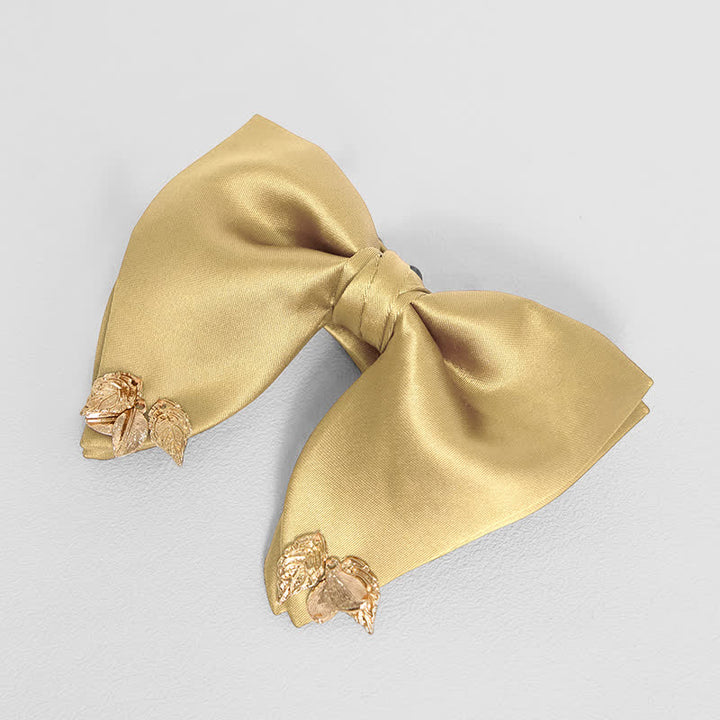 Men's Double-Layers Leaves Oversized Bow Tie Pocket Square