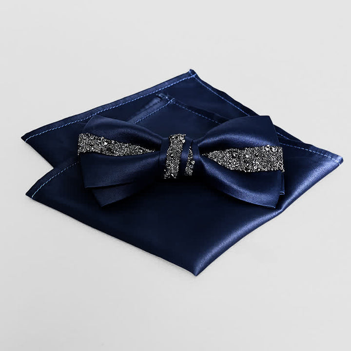 Men's Sparkling Glitter Bow Tie Pocket Square - Navy - Bow Tie + Pocket Square - image 4