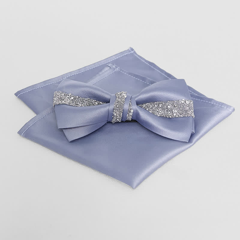 Men's Sparkling Glitter Bow Tie Pocket Square - Sky Blue - Bow Tie + Pocket Square - image 8