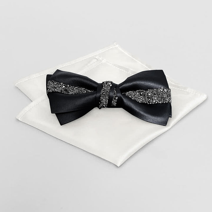 Men's Sparkling Glitter Bow Tie Pocket Square - Black - Bow Tie + Pocket Square - image 12