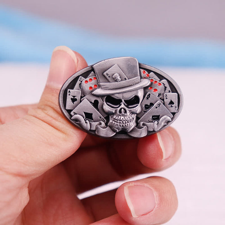 Skull Skeleton Dice Cards Poker Brooch - Antique Silver - image 0