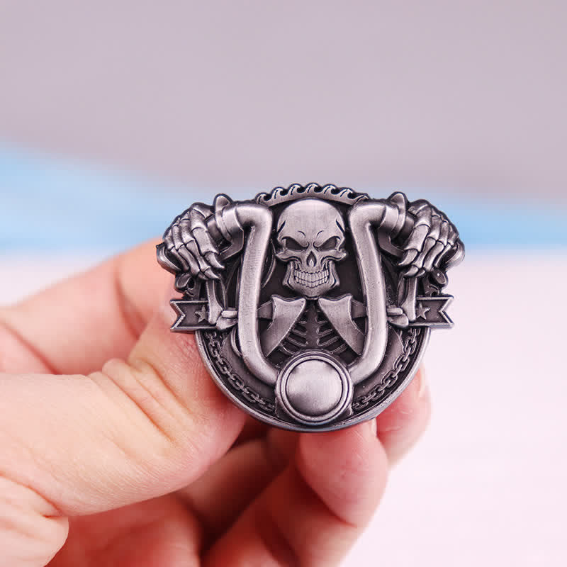 Punk Style Silver Motorcycle Riding Skeleton Brooch - Antique Silver - image 0