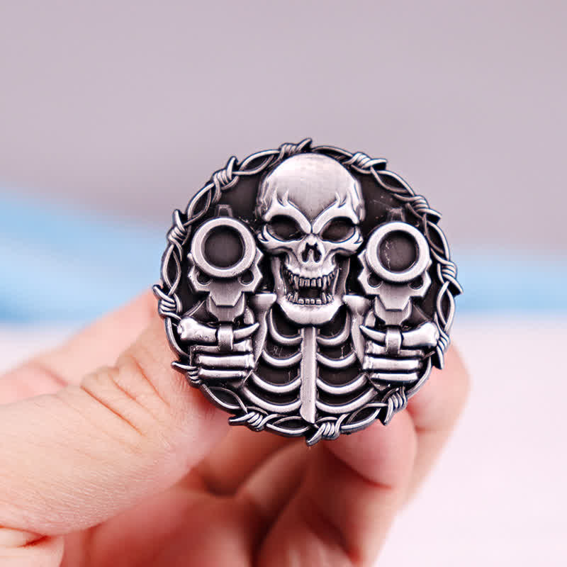 Cool Double Gun Design Skull Retro Motorcycle Brooch - Antique Silver - image 0