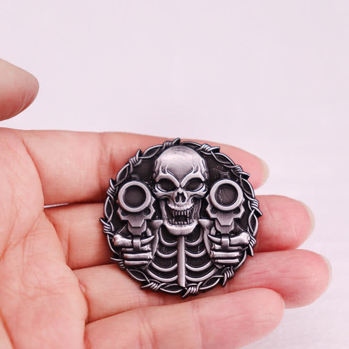 Cool Double Gun Design Skull Retro Motorcycle Brooch - image 2