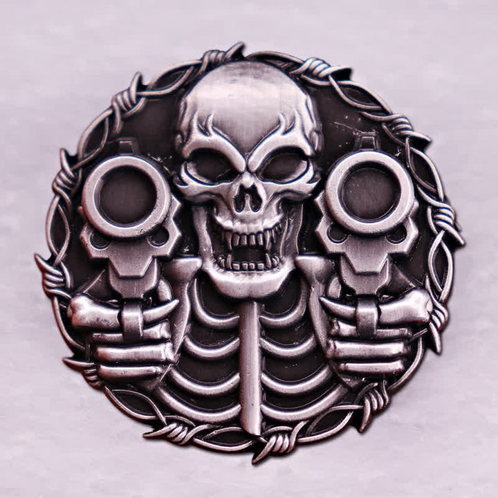 Cool Double Gun Design Skull Retro Motorcycle Brooch