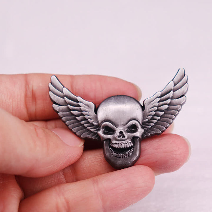 Winged Demonic Laughing Skull Head Brooch - image 2