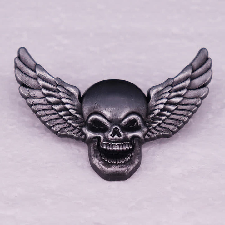 Winged Demonic Laughing Skull Head Brooch