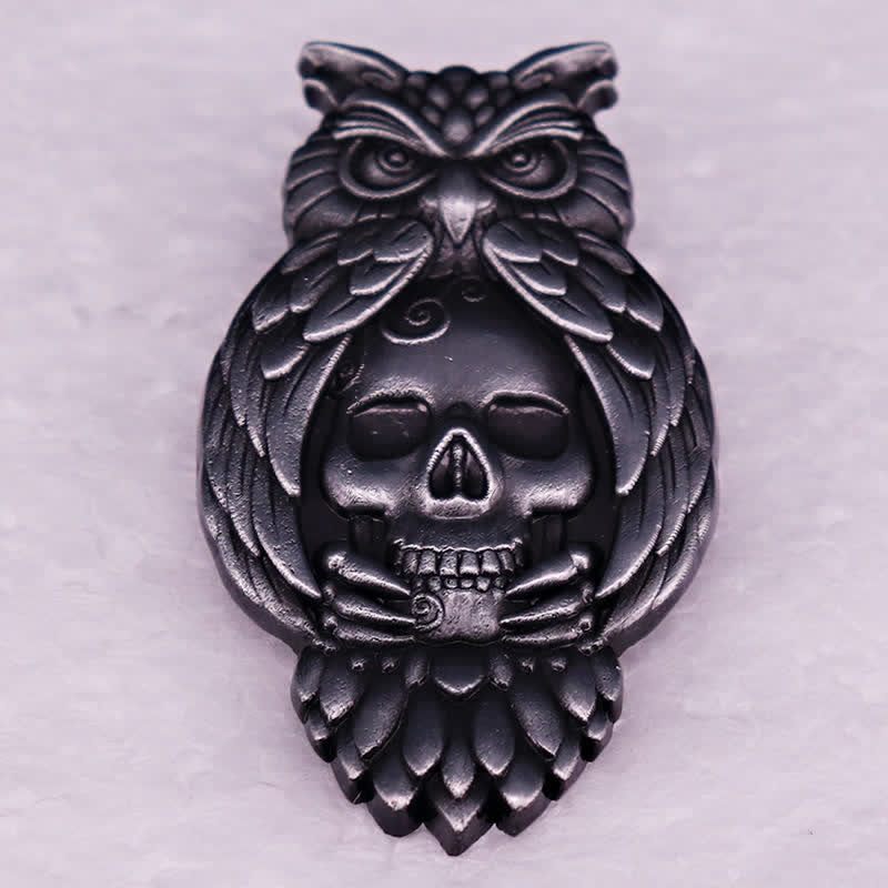 Owl Bird Talons Eyes Skull Skeleton Brooch - image 1