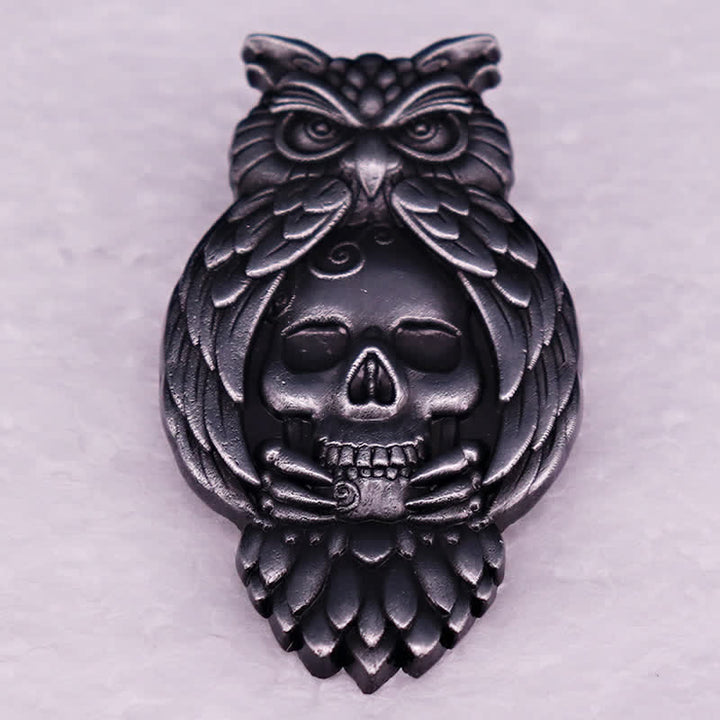 Owl Bird Talons Eyes Skull Skeleton Brooch - image 1